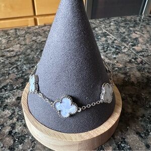 Silver and White Pearlized Clover Bracelet Adjustable 7-9 inches NWT